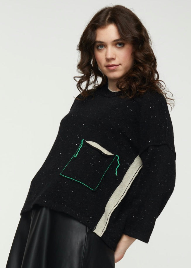 Zaket & Plover Zaket & Plover - Donegal Pocket Sweater - Black available at The Good Life Boutique