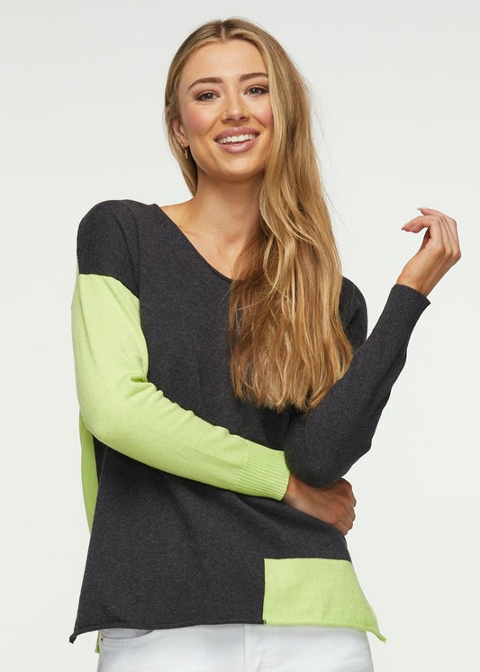 Zaket & Plover Zaket & Plover - Two Tone Sweater - Charcoal available at The Good Life Boutique