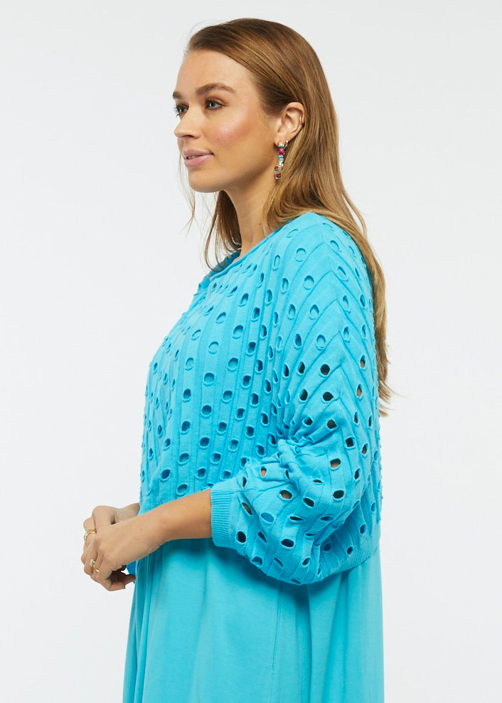 Zaket & Plover Zaket & Plover - Holey Shrug - Turquoise available at The Good Life Boutique