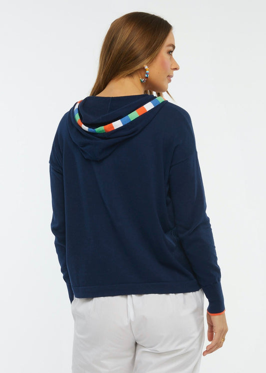 Zaket & Plover Zaket & Plover - Intarsia Trim Hoodie - Navy available at The Good Life Boutique