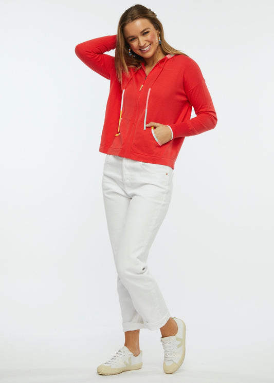 Zaket & Plover Zaket & Plover - Intarsia Trim Hoodie - Raspberry available at The Good Life Boutique