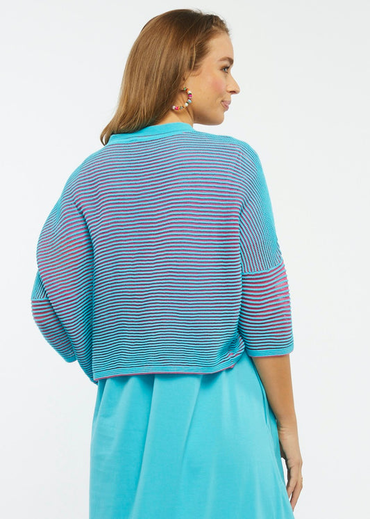 Zaket & Plover Zaket & Plover - Varigated Shrug - Turquoise available at The Good Life Boutique