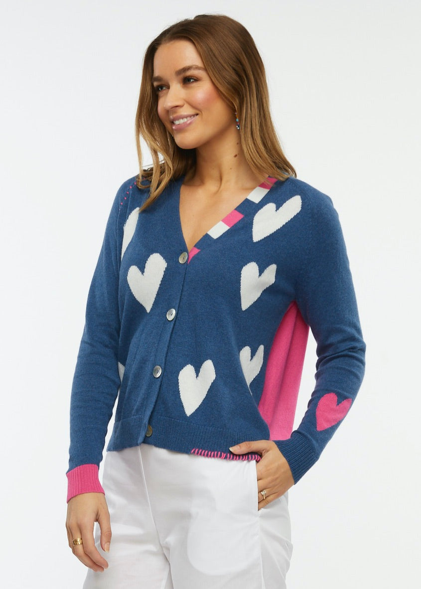 Zaket & Plover Zaket & Plover - Hearts Cardi - Denim available at The Good Life Boutique