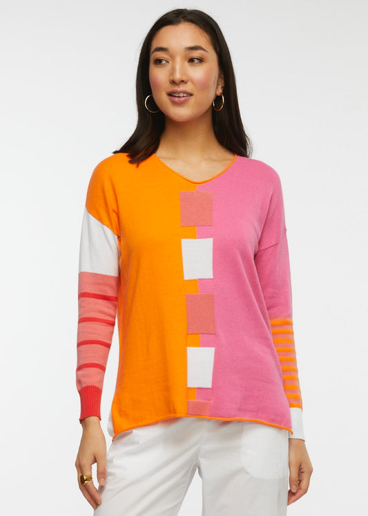 Zaket & Plover Zaket & Plover - Intarsia Squares Sweater - Sunset available at The Good Life Boutique