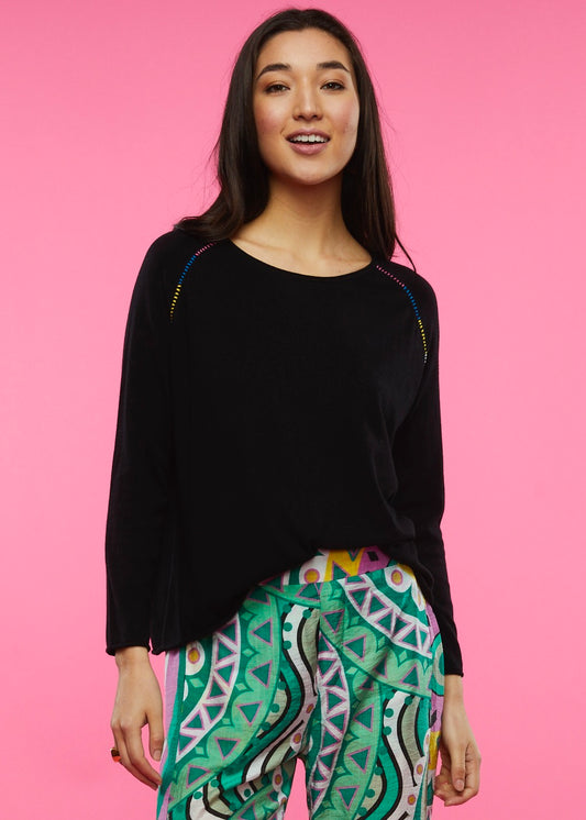 Zaket & Plover Zaket & Plover - Raglan Stitch Sweater - Black available at The Good Life Boutique
