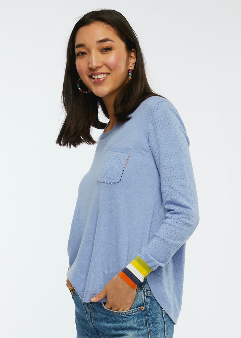 Zaket & Plover Zaket & Plover - Stitch Pocket Sweater - Blueberry available at The Good Life Boutique