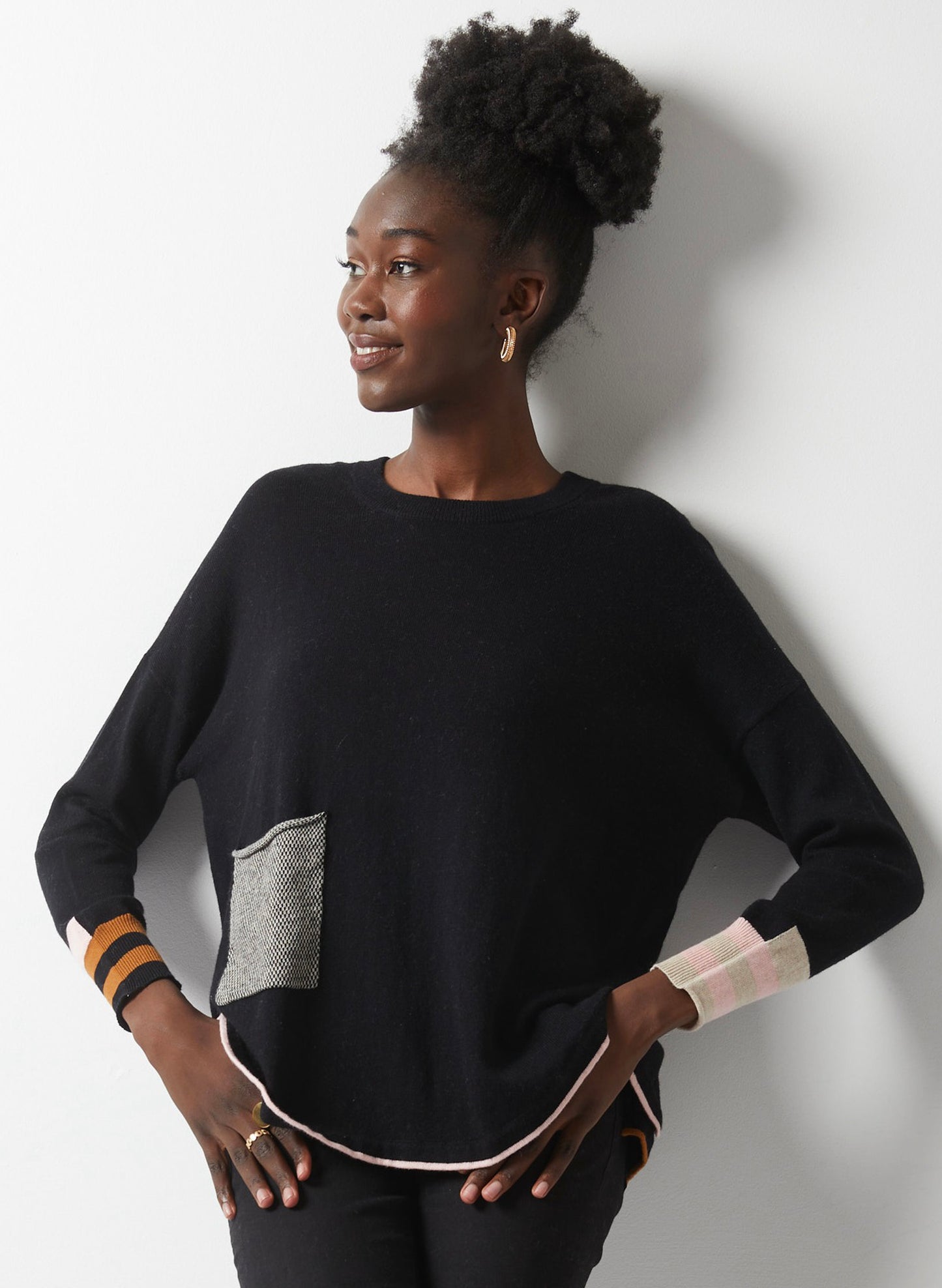 Zaket & Plover Zaket & Plover - Birdseye Trim Sweater - Black available at The Good Life Boutique