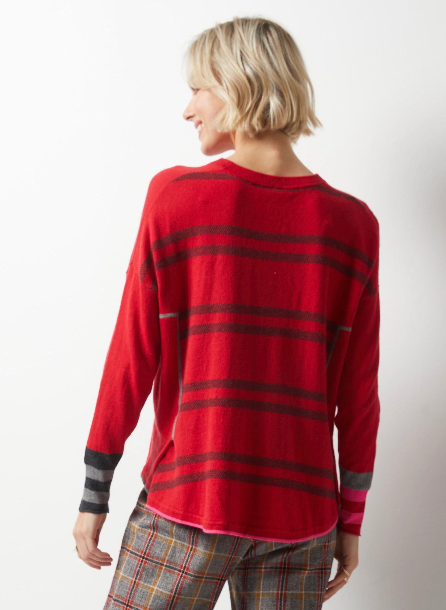 Zaket & Plover Zaket & Plover - Birdseye Trim Sweater - Raspberry available at The Good Life Boutique