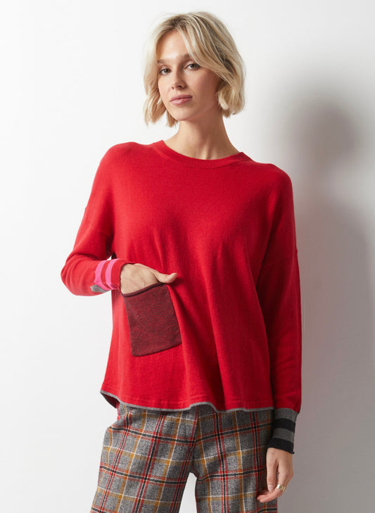 Zaket & Plover Zaket & Plover - Birdseye Trim Sweater - Raspberry available at The Good Life Boutique