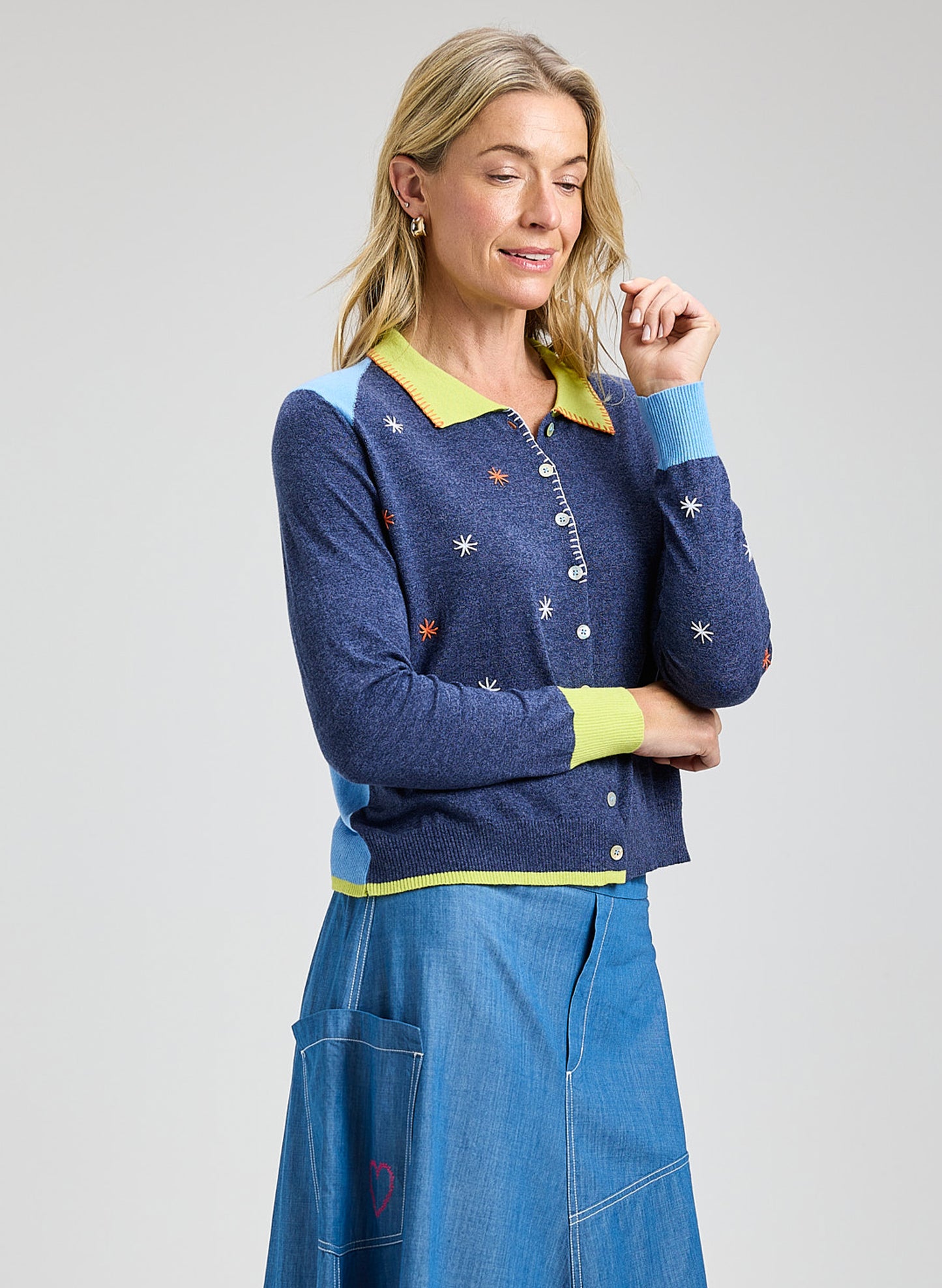 Zaket & Plover - Blossoms Hand Work Cardi - Denim