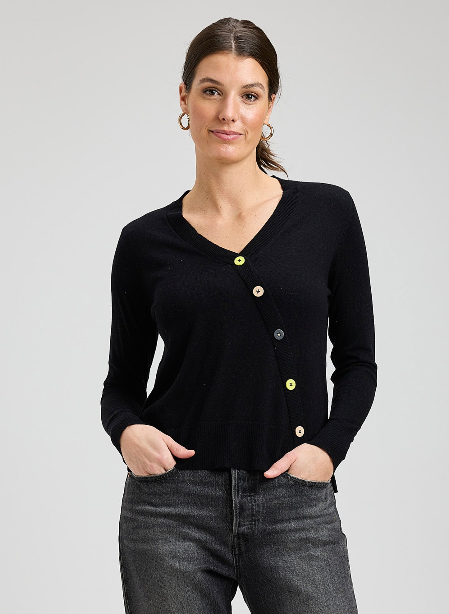 Zaket & Plover Zaket & Plover - Button Angle Sweater - Black available at The Good Life Boutique