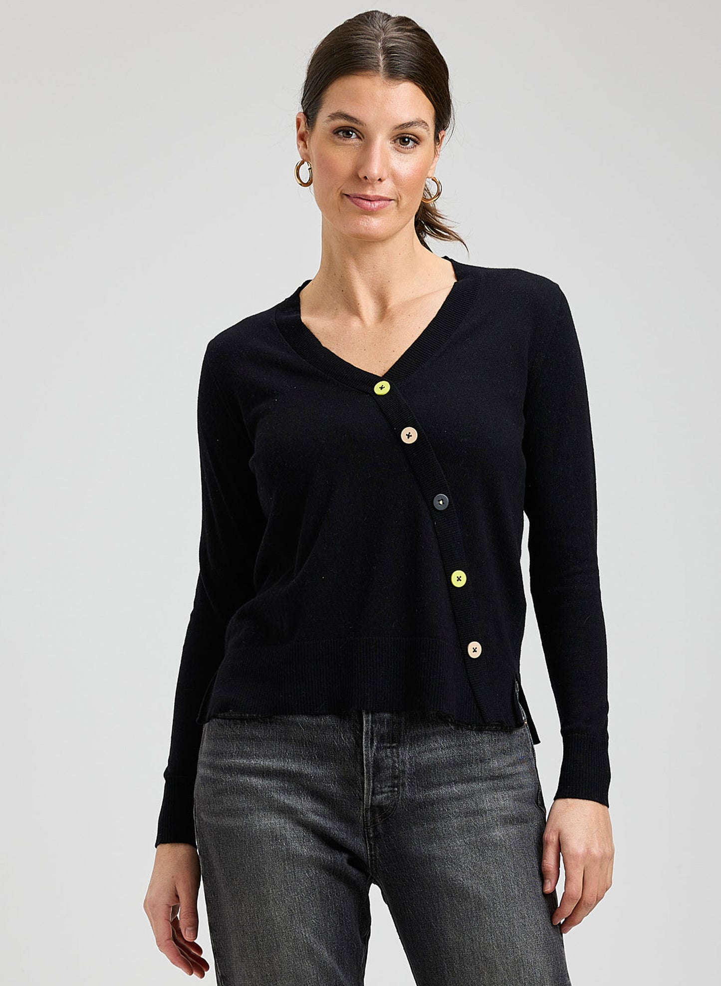 Zaket & Plover Zaket & Plover - Button Angle Sweater - Black available at The Good Life Boutique
