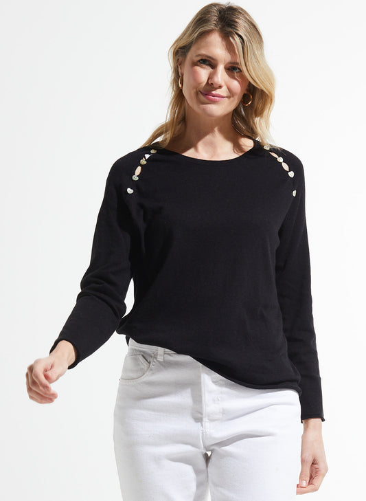 Zaket & Plover Zaket & Plover - Button Detail Sweater - Black available at The Good Life Boutique