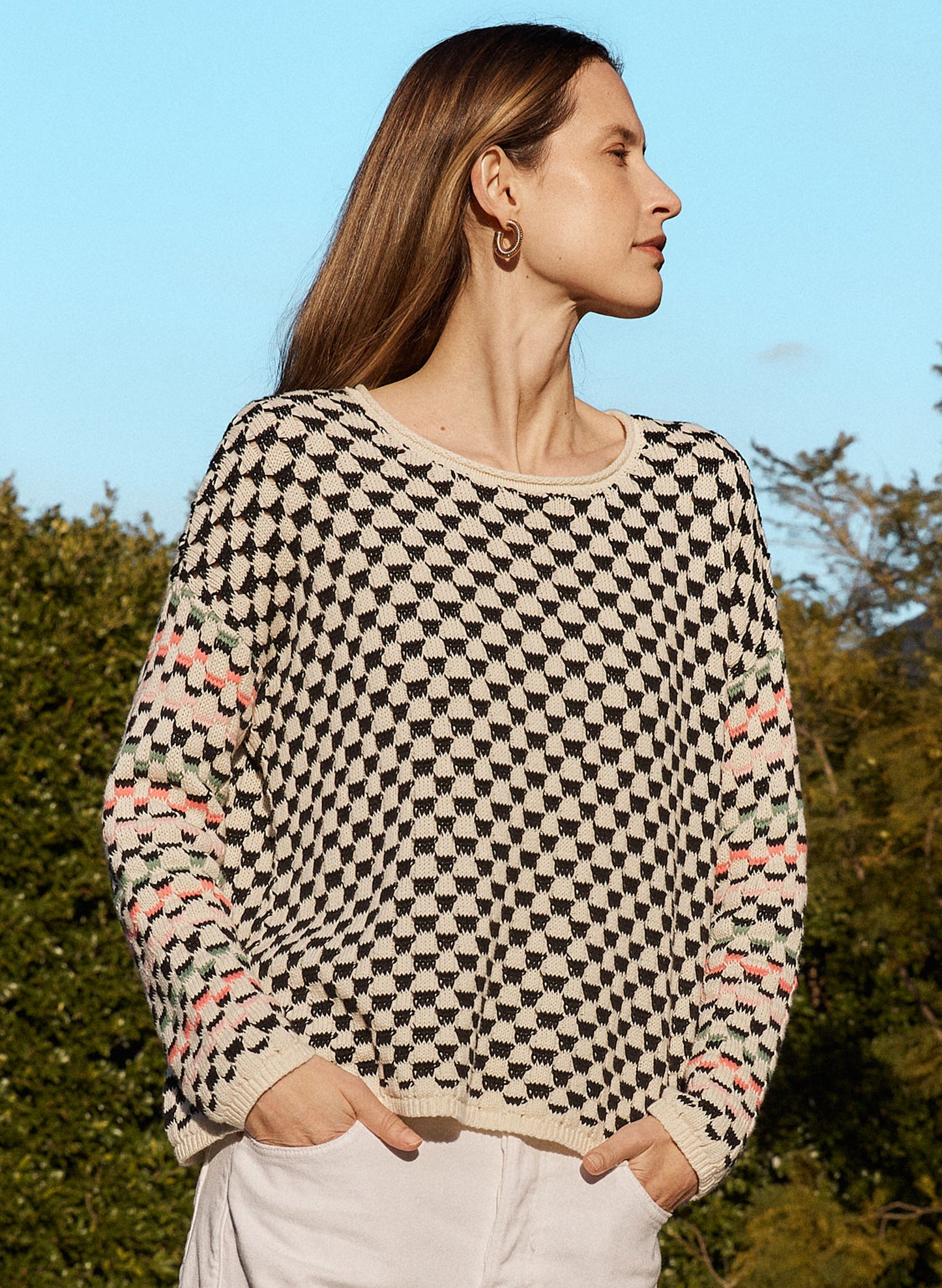 Zaket & Plover Zaket & Plover - Checkered Sweater - Vanilla available at The Good Life Boutique