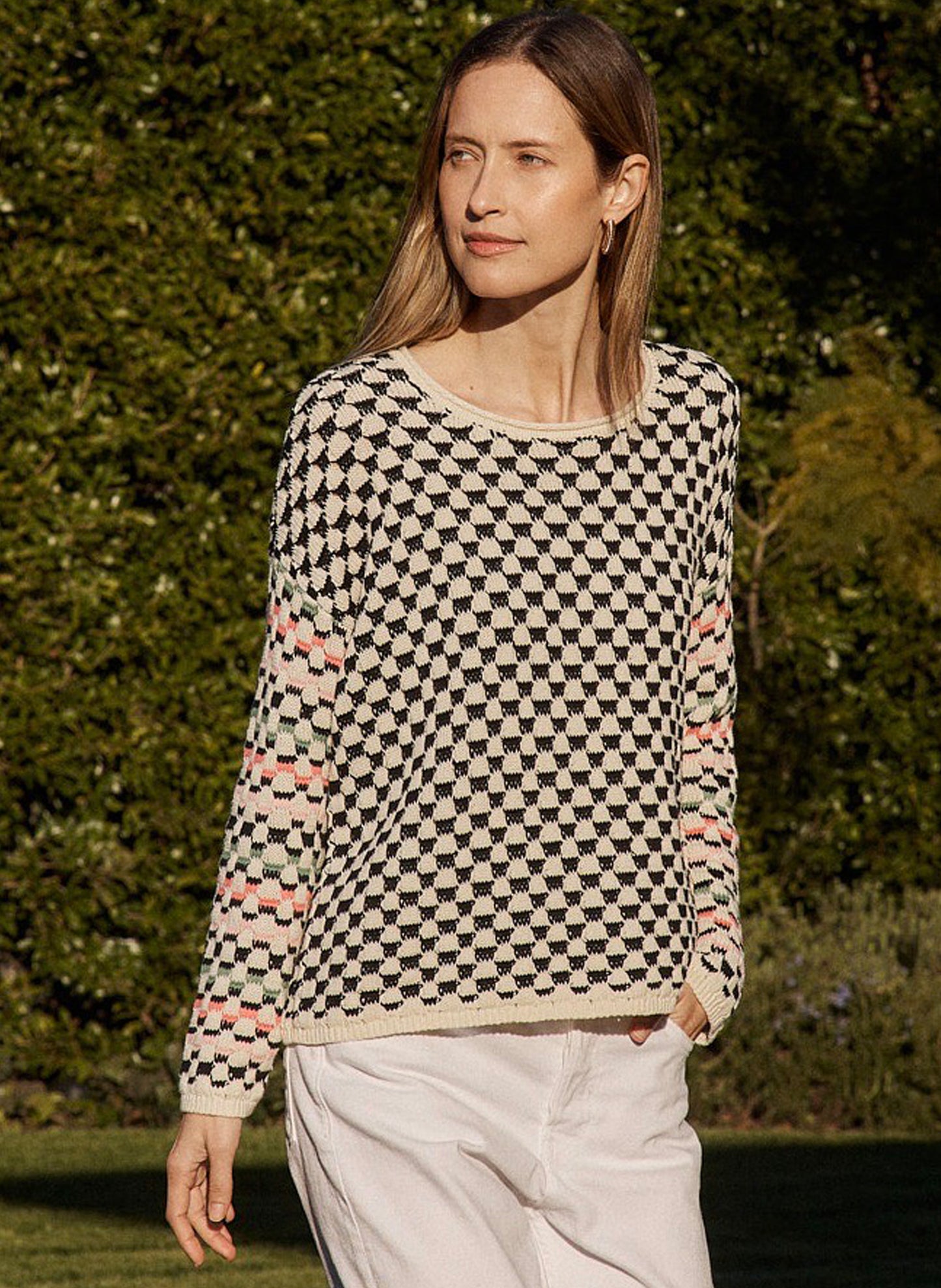 Zaket & Plover Zaket & Plover - Checkered Sweater - Vanilla available at The Good Life Boutique