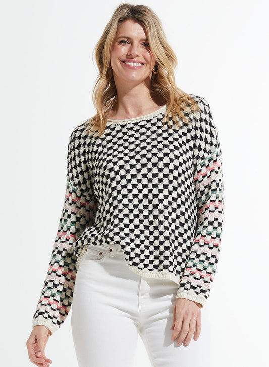 Zaket & Plover Zaket & Plover - Checkered Sweater - Vanilla available at The Good Life Boutique