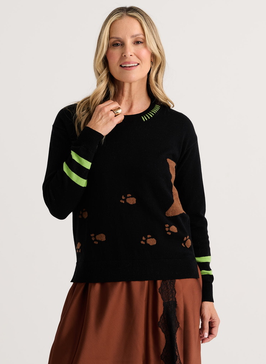 Zaket & Plover Zaket & Plover - Cheeky Cat Sweater - Black available at The Good Life Boutique