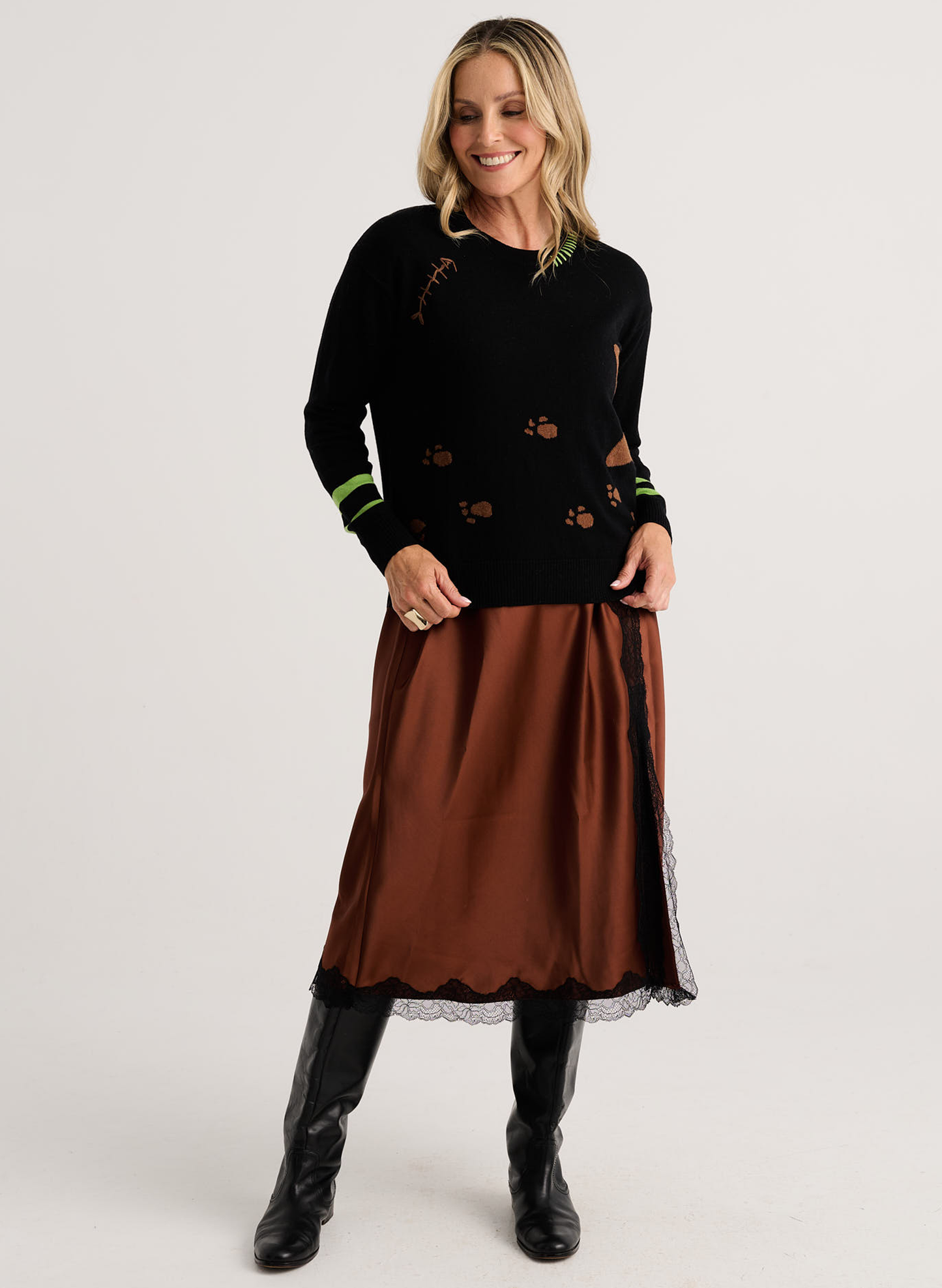Zaket & Plover Zaket & Plover - Cheeky Cat Sweater - Black available at The Good Life Boutique