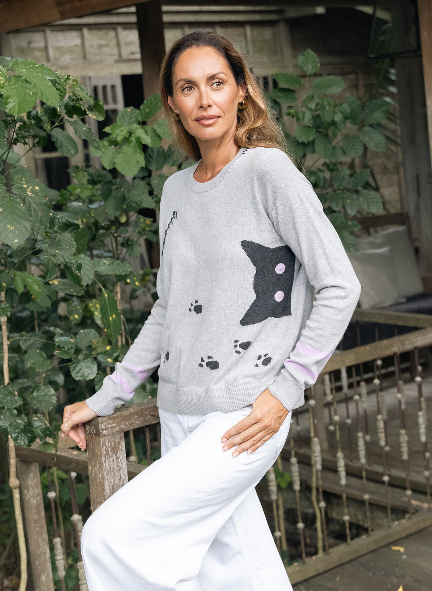 Zaket & Plover Zaket & Plover - Cheeky Cat Sweater - Marl available at The Good Life Boutique