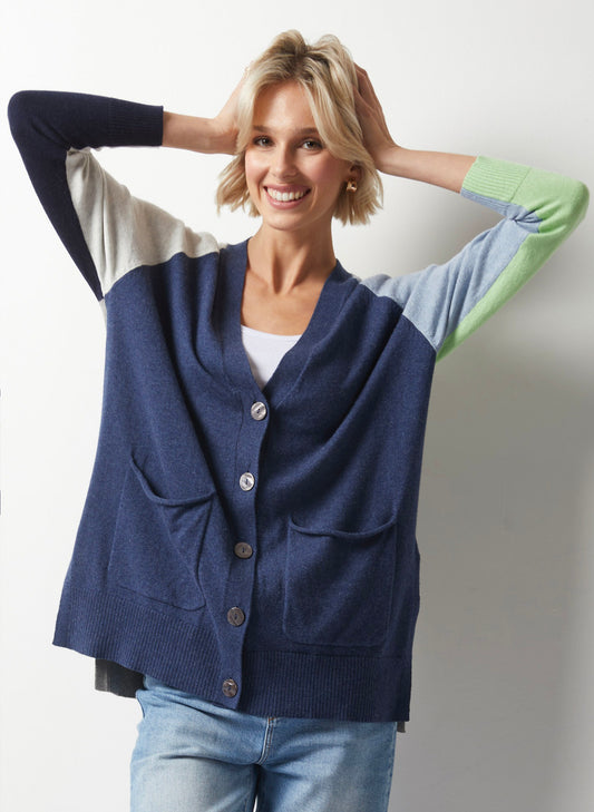 Zaket & Plover Zaket & Plover - College Cardigan - Denim Combo available at The Good Life Boutique
