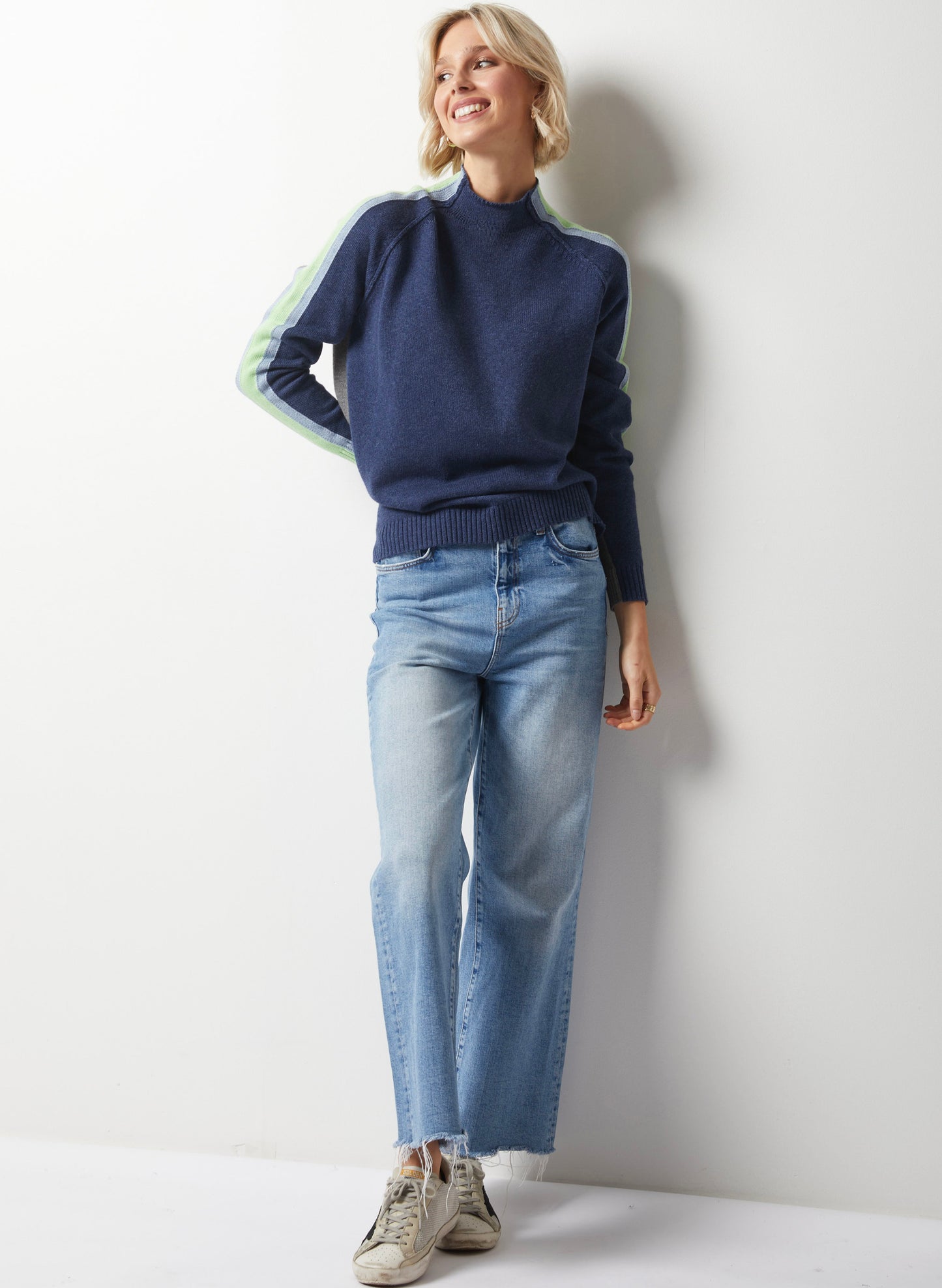 Zaket & Plover Zaket & Plover - Contrast Funnel Neck - Denim available at The Good Life Boutique