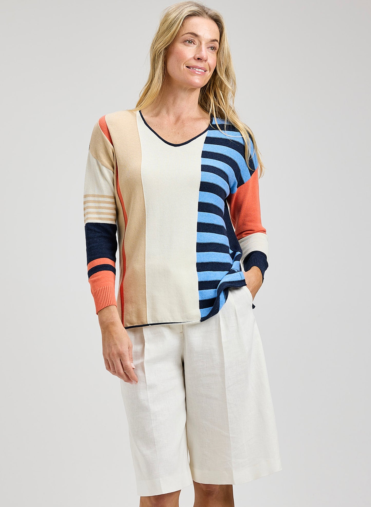 Zaket & Plover Zaket & Plover - Contrast Stripe Vee - Denim available at The Good Life Boutique
