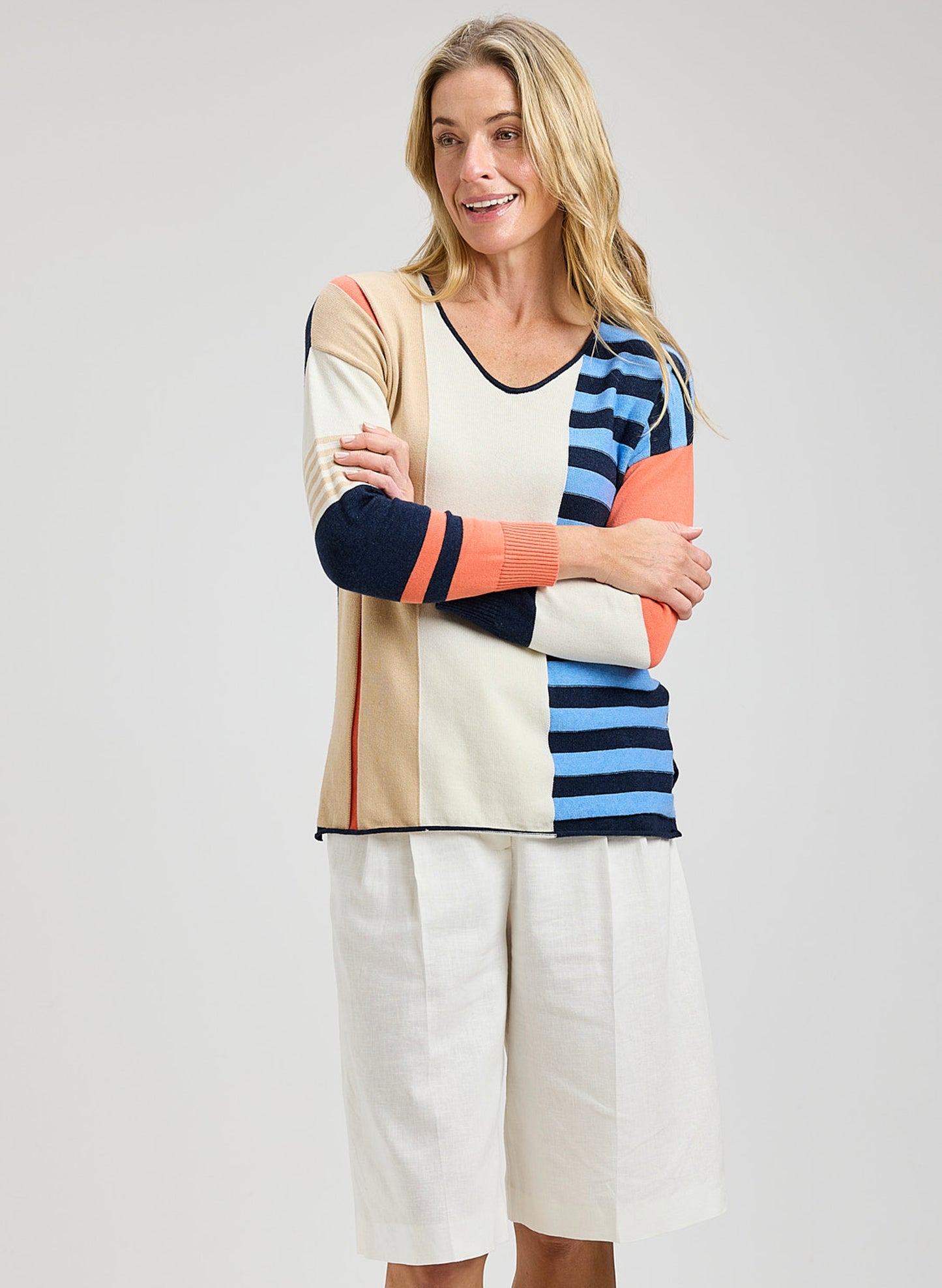 Zaket & Plover Zaket & Plover - Contrast Stripe Vee - Denim available at The Good Life Boutique
