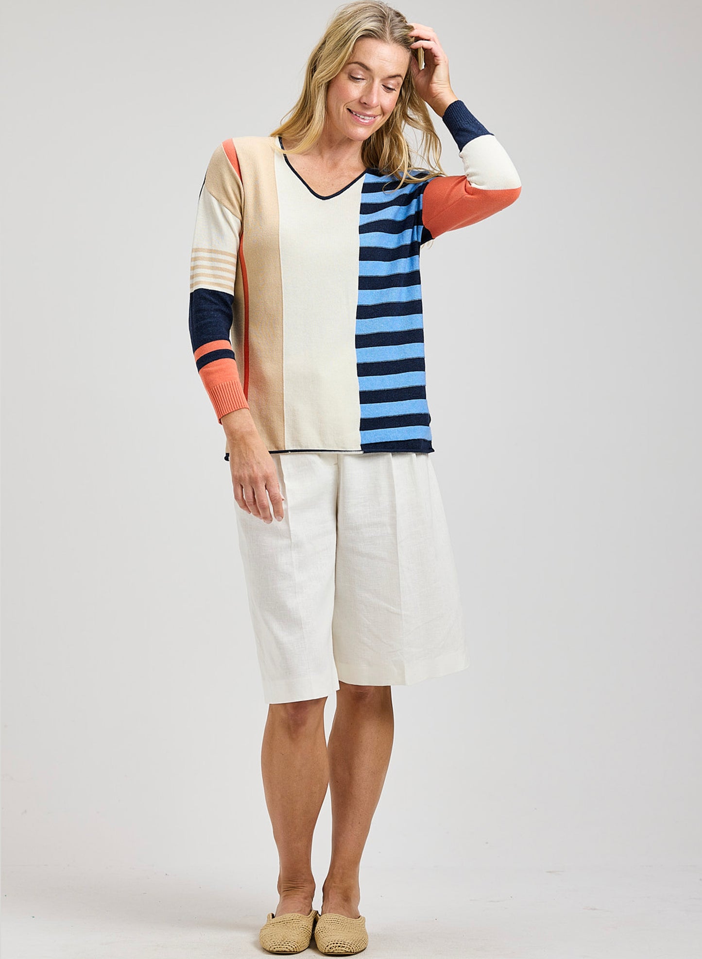 Zaket & Plover Zaket & Plover - Contrast Stripe Vee - Denim available at The Good Life Boutique