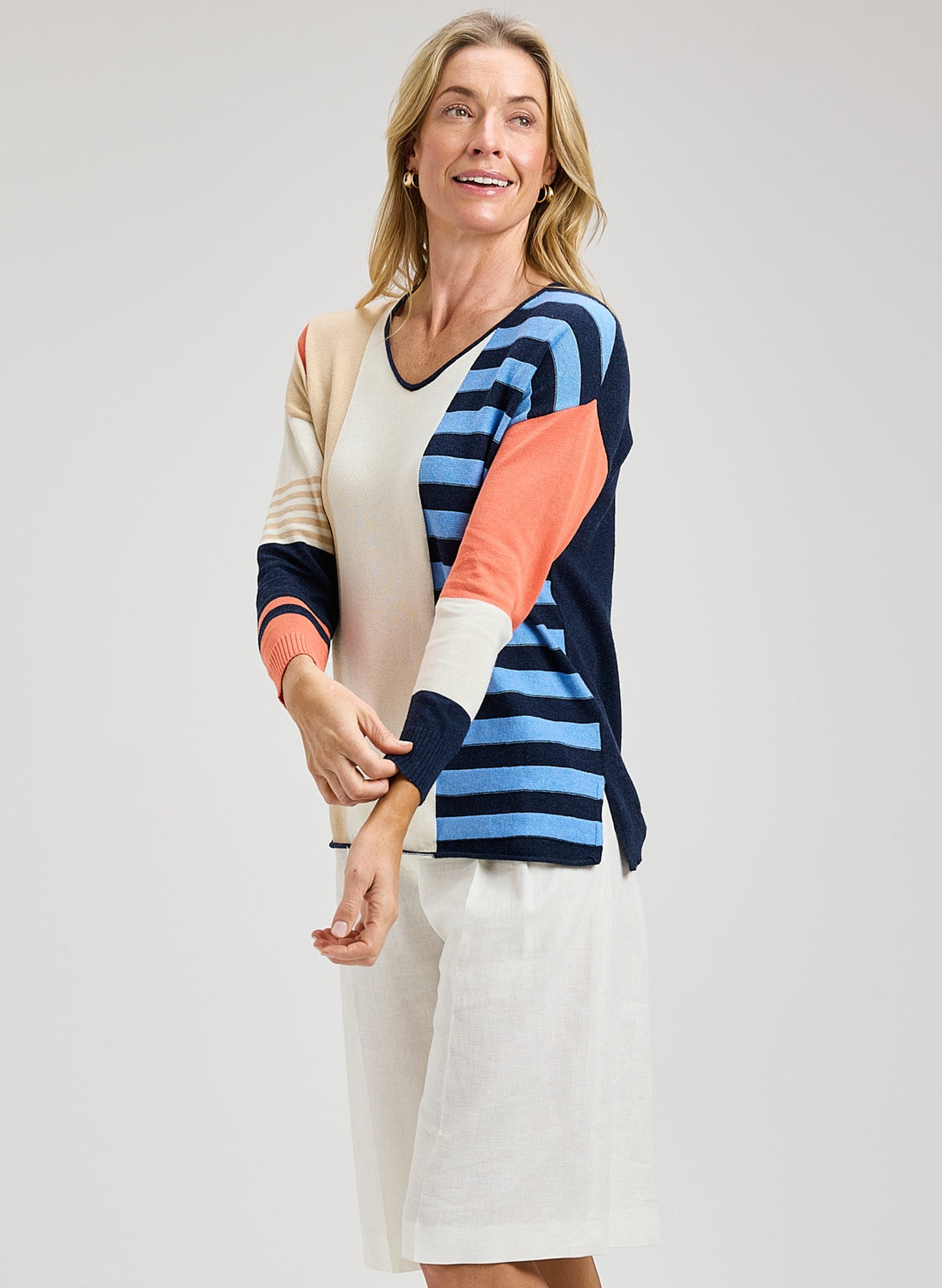 Zaket & Plover Zaket & Plover - Contrast Stripe Vee - Denim available at The Good Life Boutique
