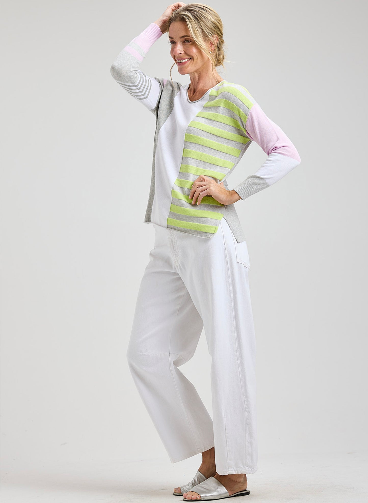 Zaket & Plover Zaket & Plover - Contrast Stripe Vee - Lt Marl available at The Good Life Boutique