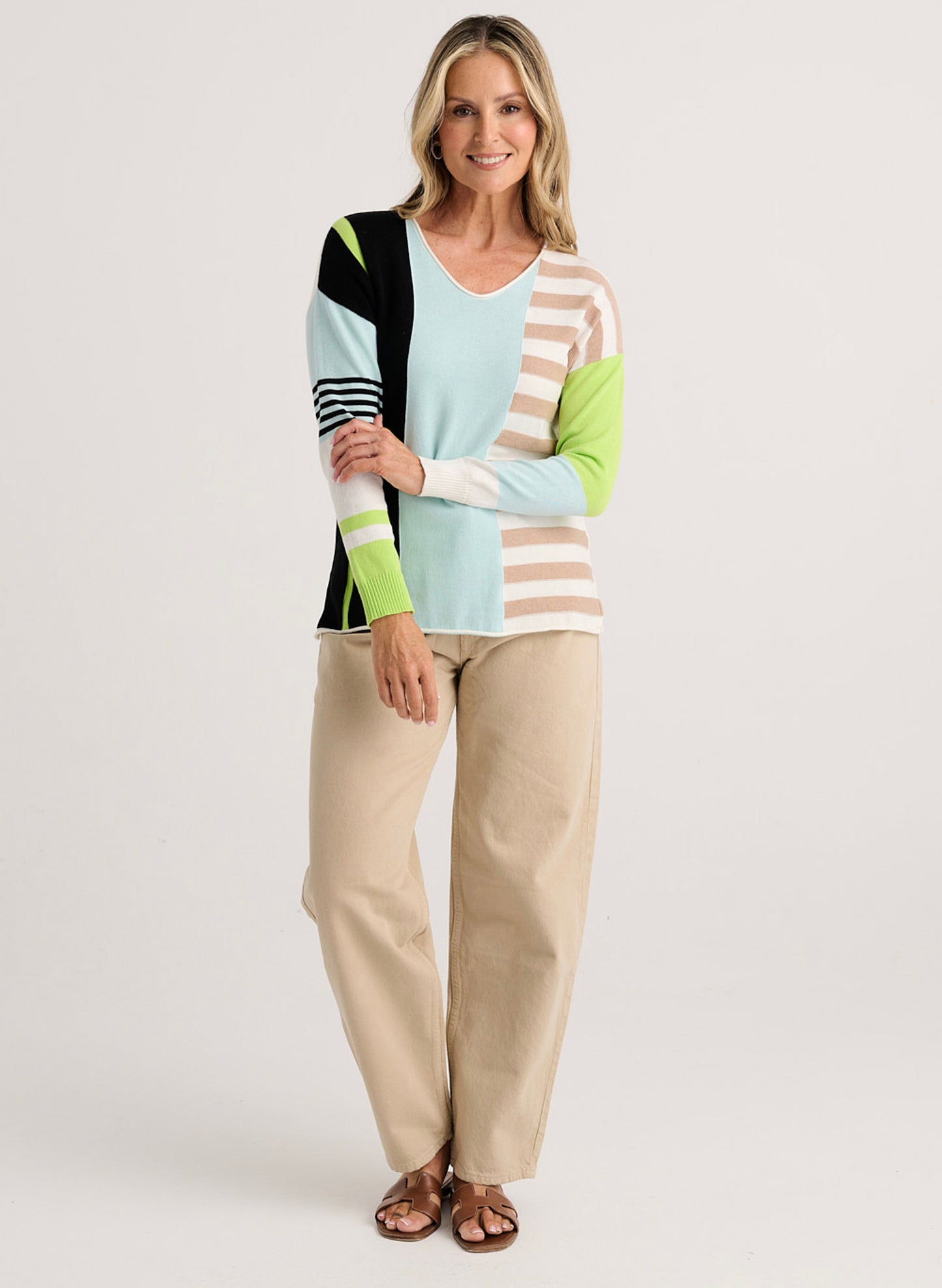 Zaket & Plover Zaket & Plover - Contrast Stripe Vee - ALM/BLK available at The Good Life Boutique