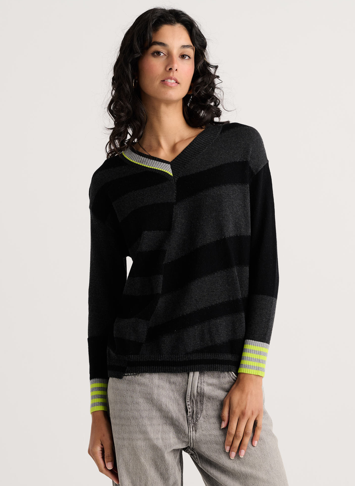 Zaket & Plover Zaket & Plover - Crazy Stripe Sweater - Black available at The Good Life Boutique