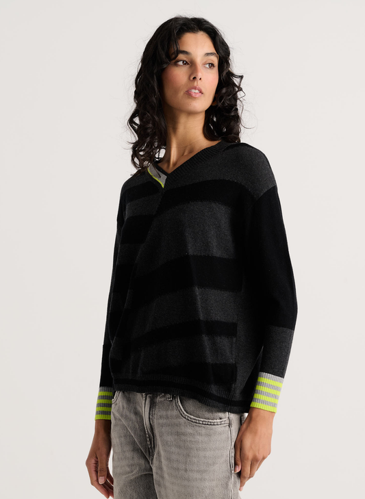 Zaket & Plover Zaket & Plover - Crazy Stripe Sweater - Black available at The Good Life Boutique