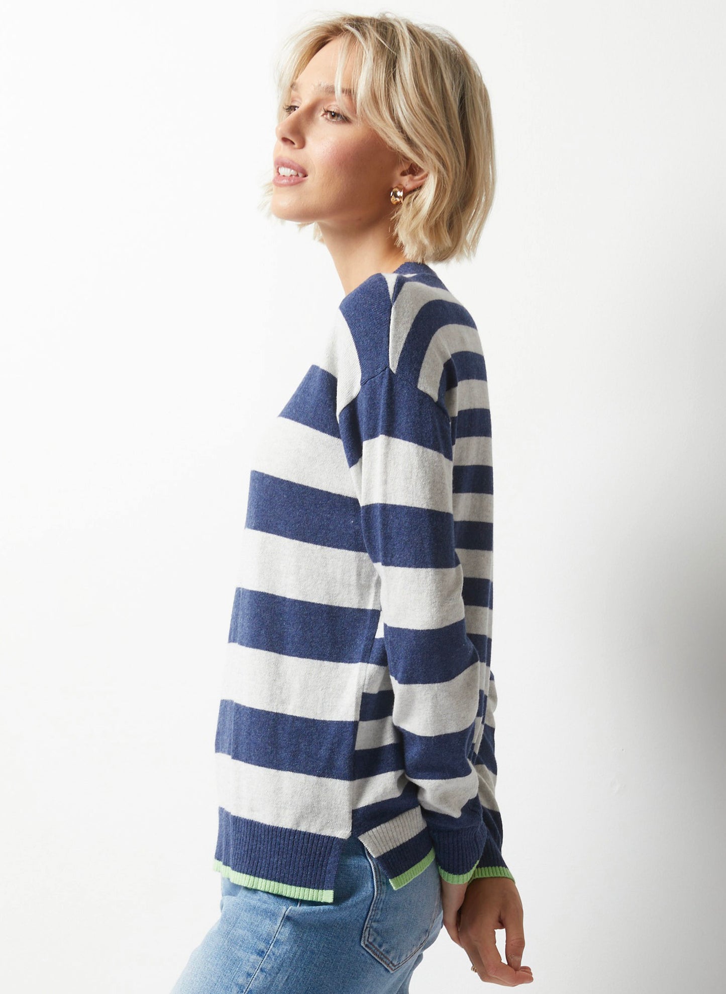 Zaket & Plover Zaket & Plover - Essential Stripe Crew - Denim available at The Good Life Boutique