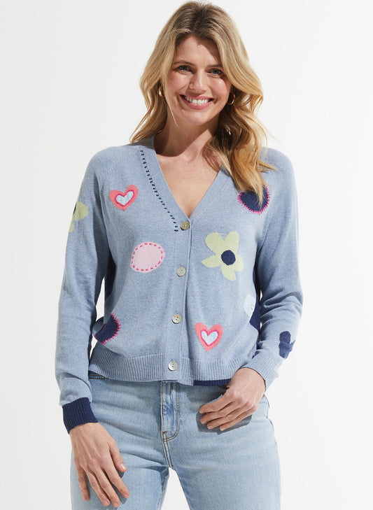 Zaket & Plover Zaket & Plover - Flowers & Spots Cardi - Jean available at The Good Life Boutique