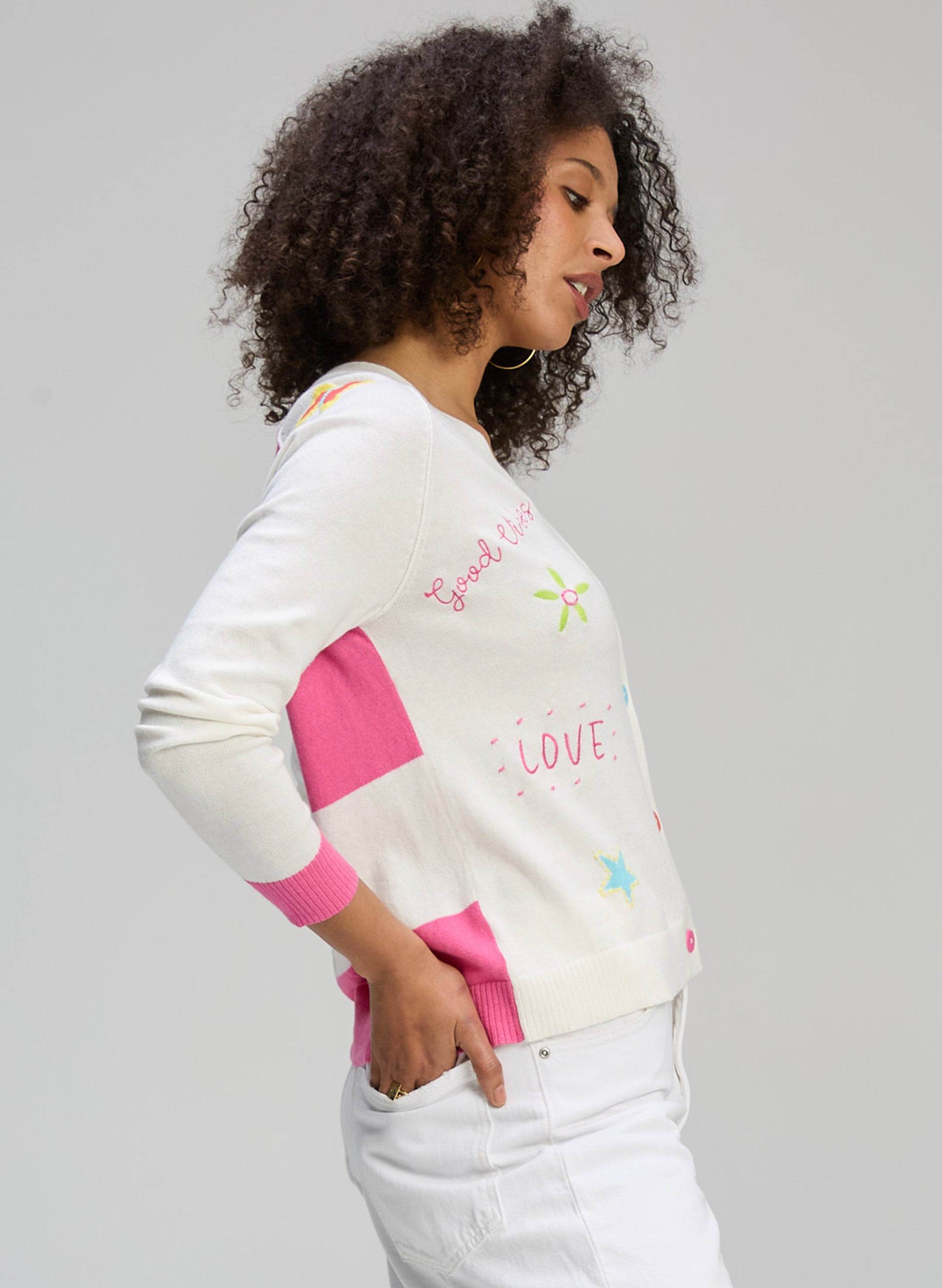Zaket & Plover Good Vibes White Cardigan | Women Cotton-Cashmere