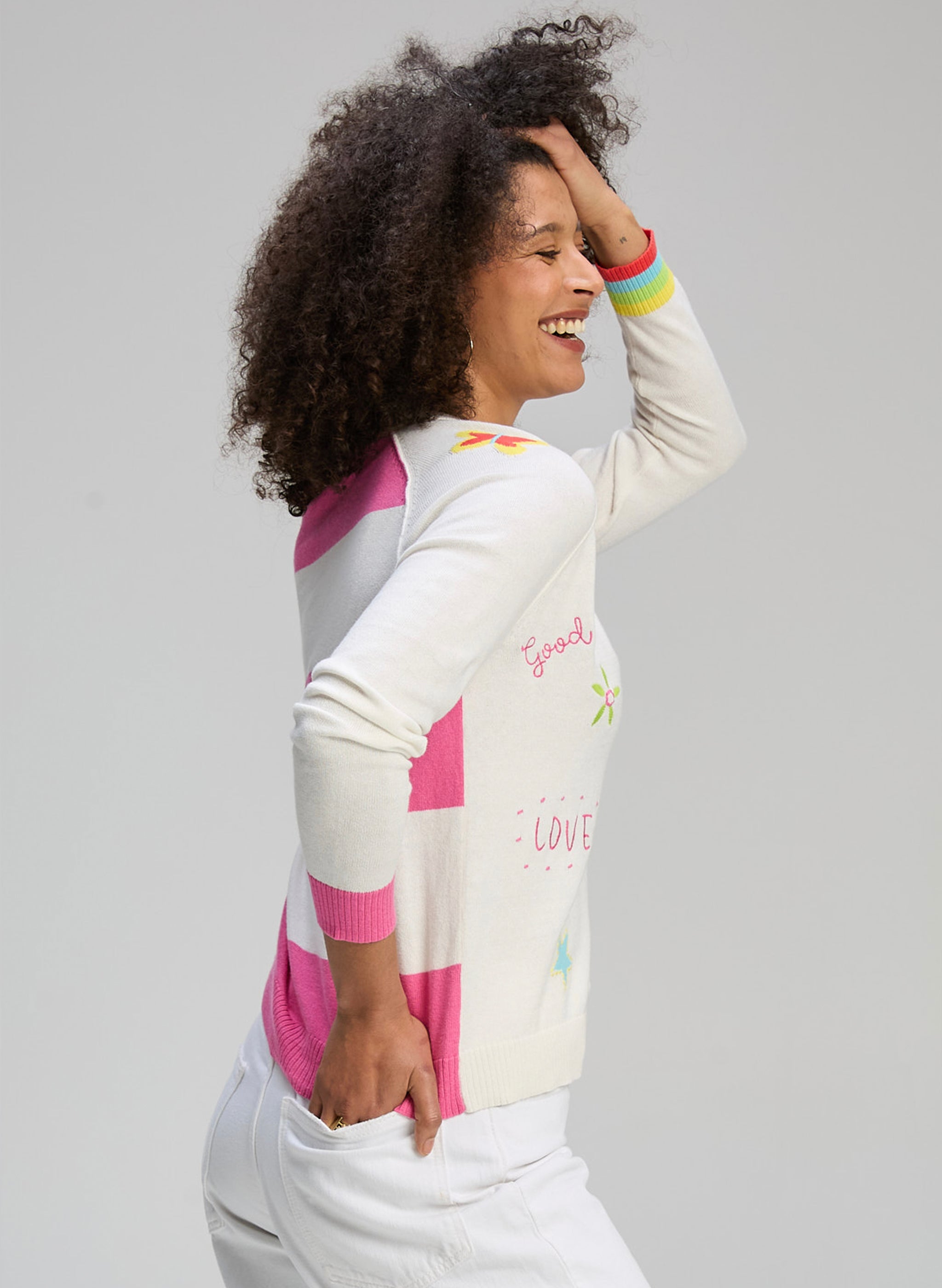 Zaket & Plover Good Vibes White Cardigan | Women Cotton-Cashmere