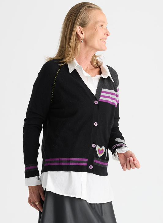 Zaket & Plover Zaket & Plover - Hearts Cardi - Black available at The Good Life Boutique