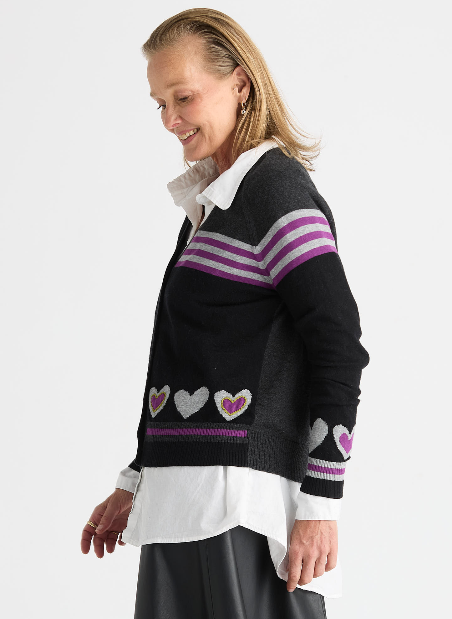 Zaket & Plover Zaket & Plover - Hearts Cardi - Black available at The Good Life Boutique