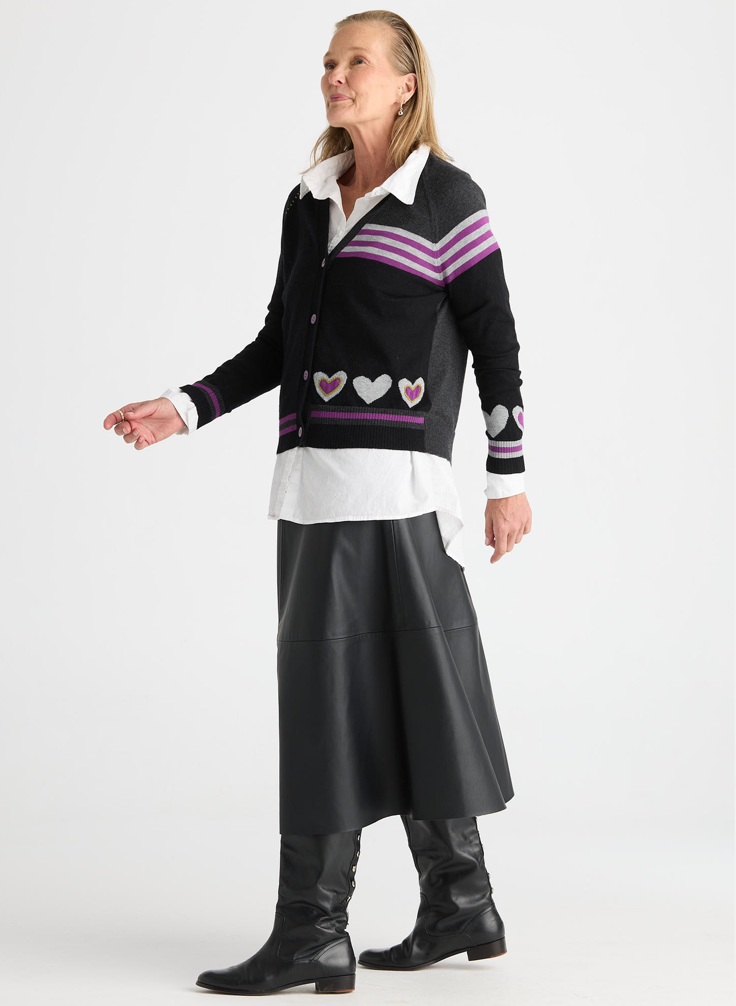 Zaket & Plover Zaket & Plover - Hearts Cardi - Black available at The Good Life Boutique