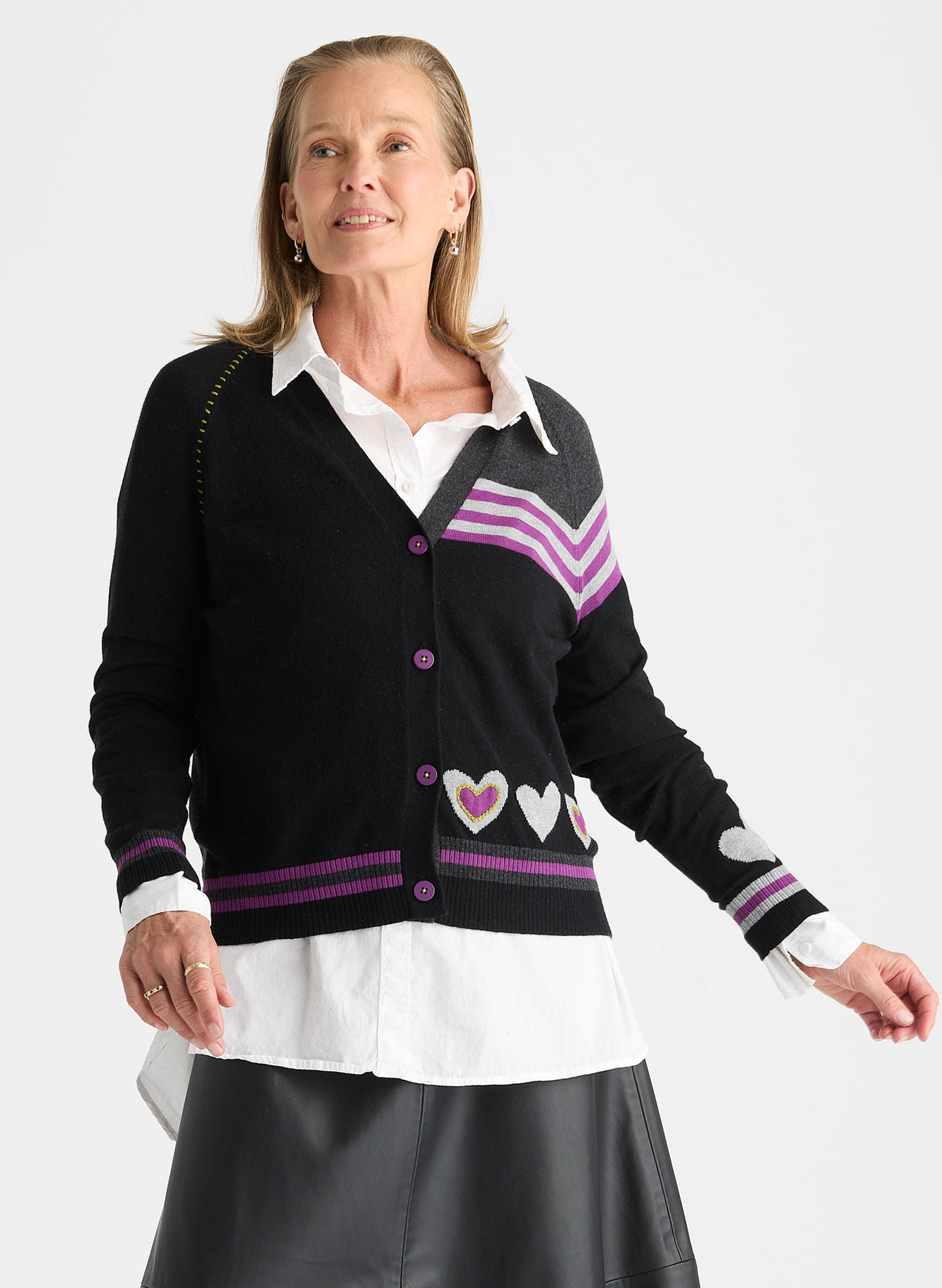 Zaket & Plover Zaket & Plover - Hearts Cardi - Black available at The Good Life Boutique