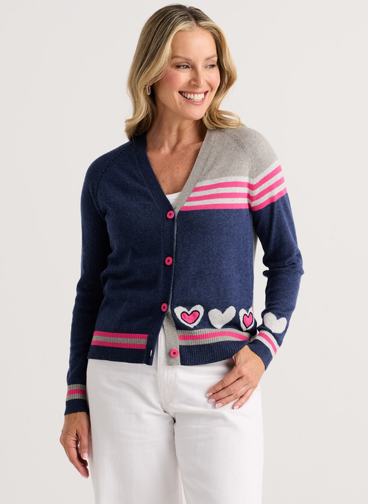 Zaket & Plover Zaket & Plover - Hearts Cardi - Denim available at The Good Life Boutique