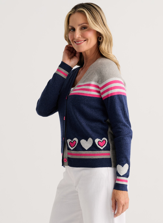 Zaket & Plover Zaket & Plover - Hearts Cardi - Denim available at The Good Life Boutique