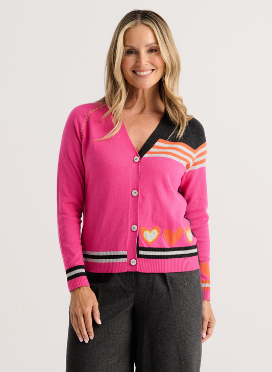 Zaket & Plover Zaket & Plover - Hearts Cardi - Fuchsia available at The Good Life Boutique