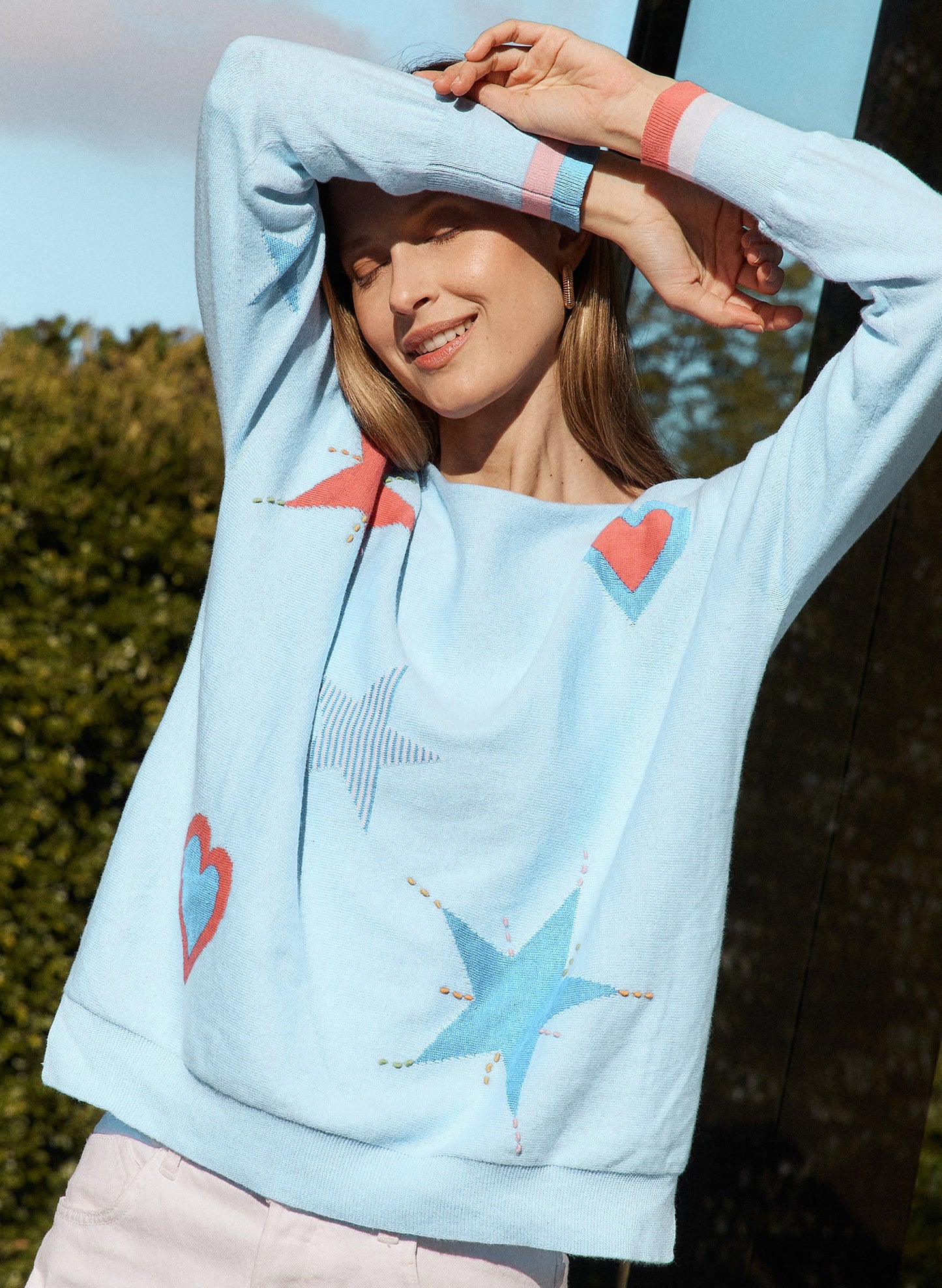 Zaket & Plover Zaket & Plover - Hearts & Stars Sweater - Sky available at The Good Life Boutique