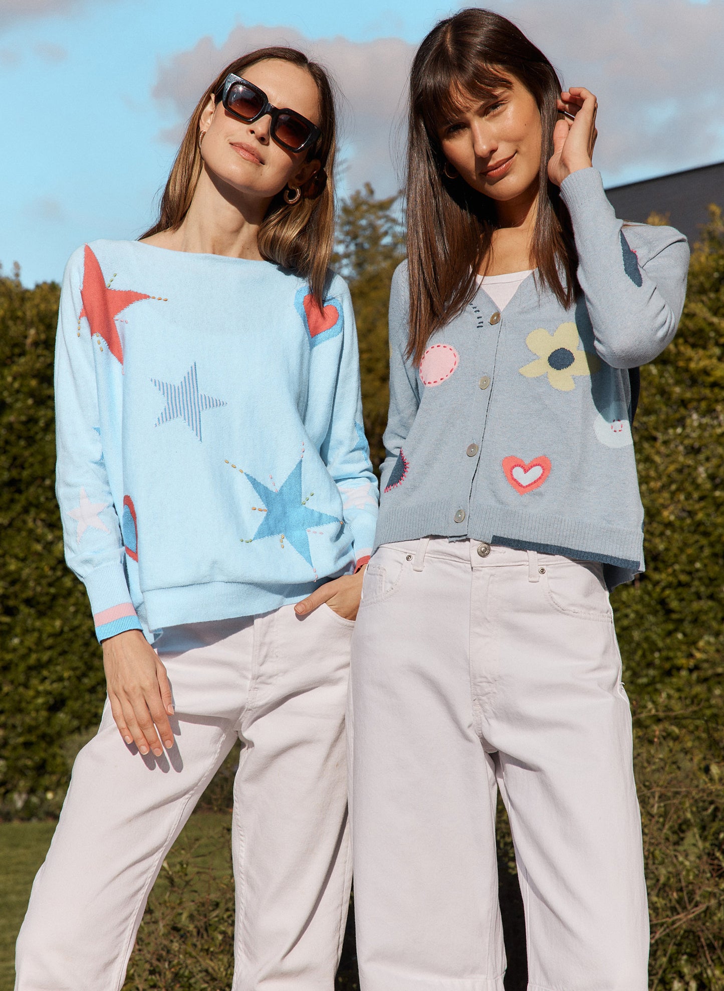 Zaket & Plover Zaket & Plover - Hearts & Stars Sweater - Sky available at The Good Life Boutique