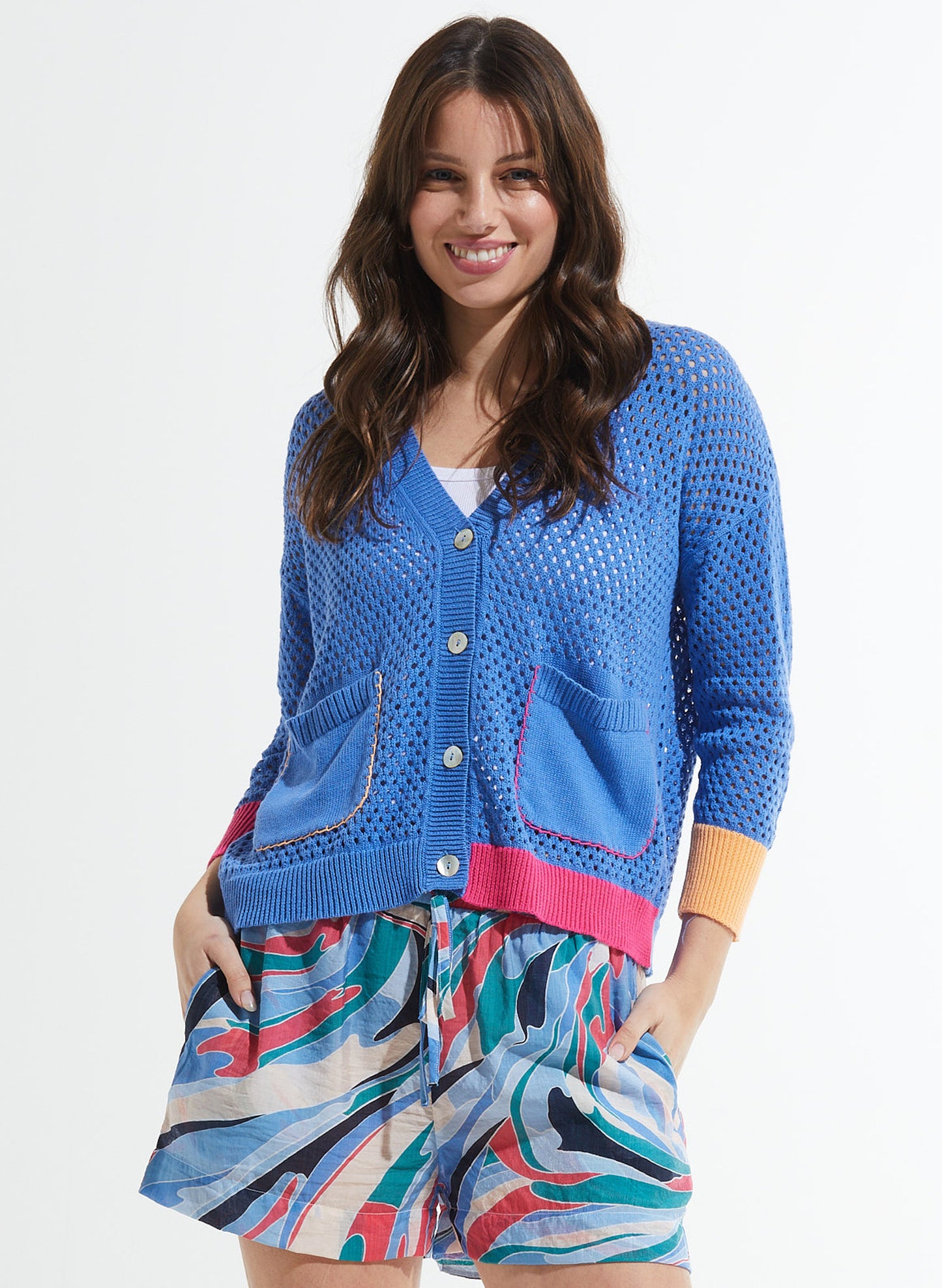 Zaket & Plover Zaket & Plover - Holey Cardi - Blue available at The Good Life Boutique