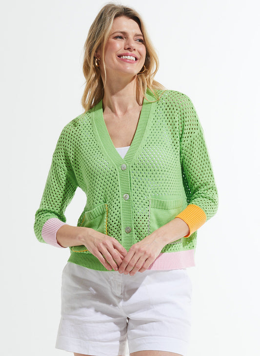 Zaket & Plover Zaket & Plover - Holey Cardi - Lime available at The Good Life Boutique