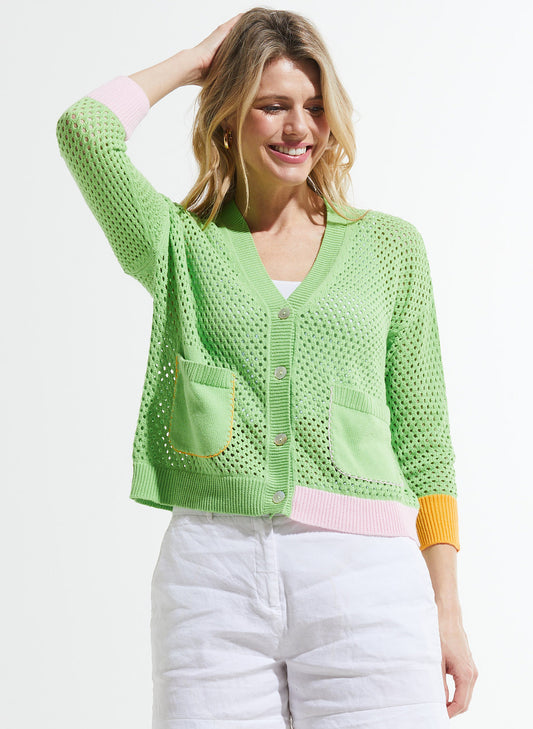 Zaket & Plover Zaket & Plover - Holey Cardi - Lime available at The Good Life Boutique