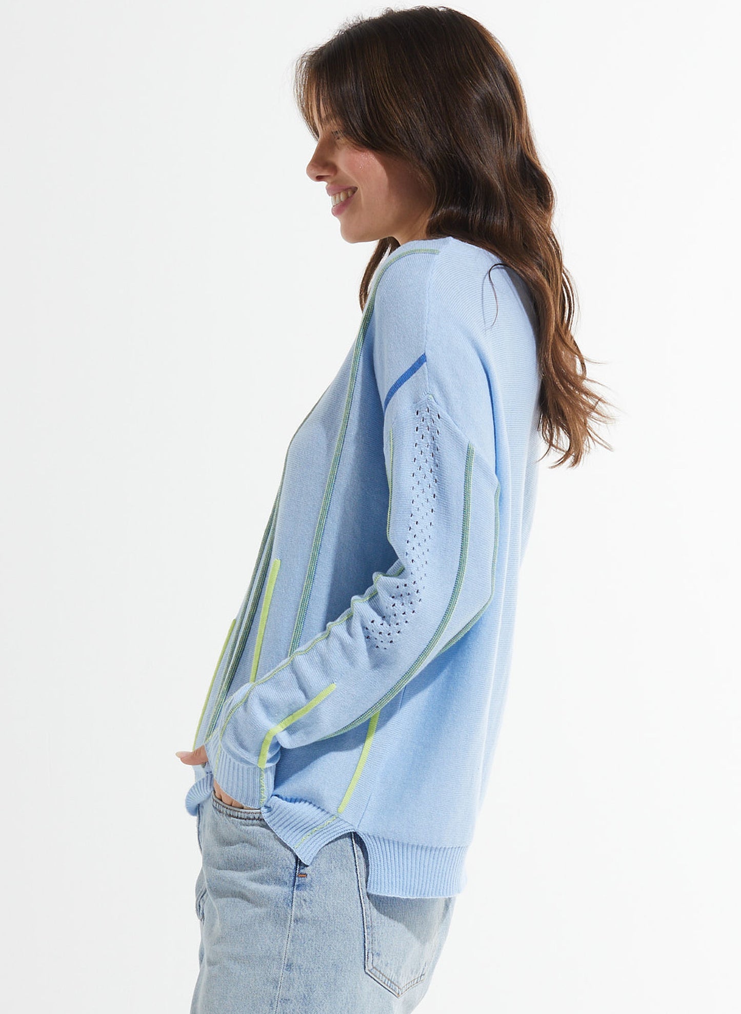 Zaket & Plover Zaket & Plover - Ottoman Detail Sweater - Sky available at The Good Life Boutique